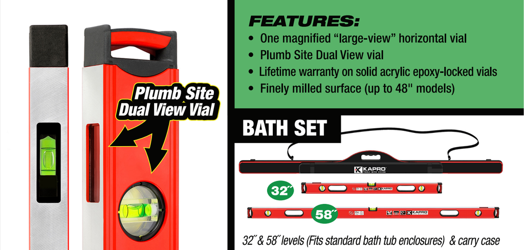 58" & 32" Kapro Box Level Shower & Bath Set w/ Carry Case