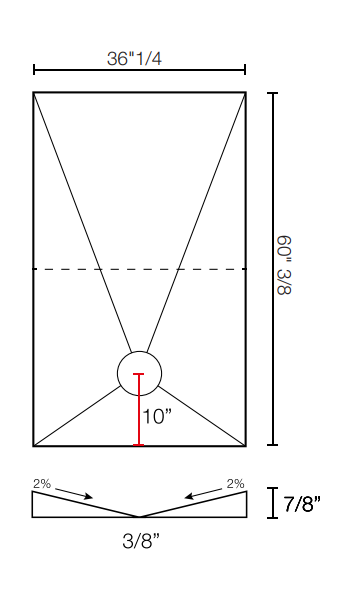 HD pre sloped Shower Tray 36" x 60" OFF C. Four Slopes