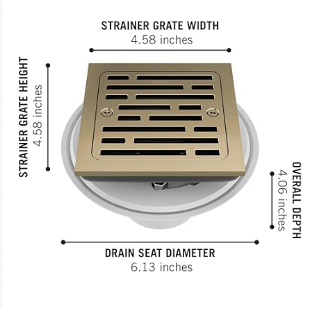 4 Inch Tile-in Champagne Bronze Shower Drain Fit for 2" PVC Pipe (Dia. 2-3/8 in) Removable SUS304 Stainless Steel Strainer Cover with Copper Layer, Champagne Gold DT062412-CZ Five Free Replacement