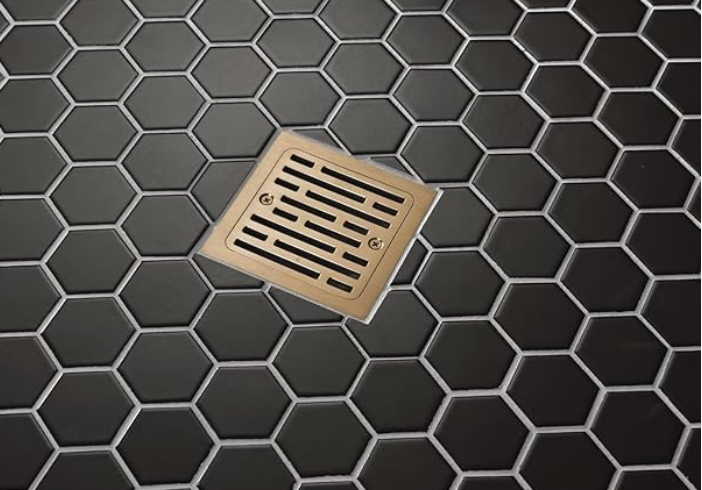 4 Inch Tile-in Champagne Bronze Shower Drain Fit for 2" PVC Pipe (Dia. 2-3/8 in) Removable SUS304 Stainless Steel Strainer Cover with Copper Layer, Champagne Gold DT062412-CZ Five Free Replacement