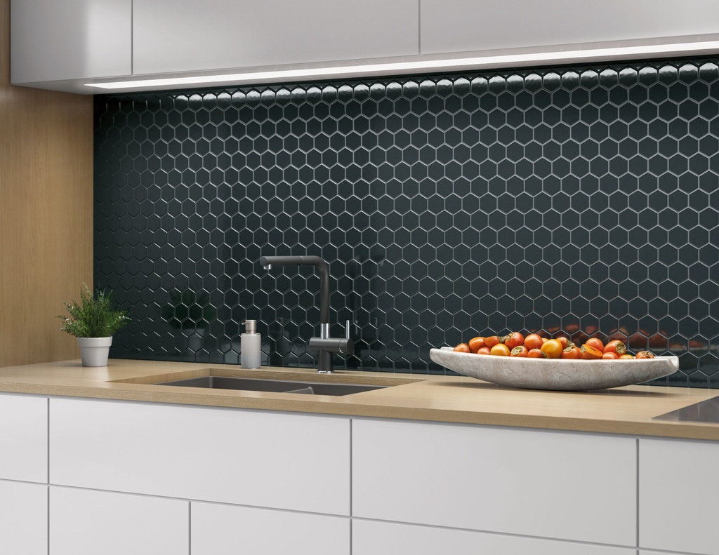 MULTIPLIER 2X2 HEXAGON MOSAIC DARK GREY GLOSS 10.71 X 12.83 SHEET