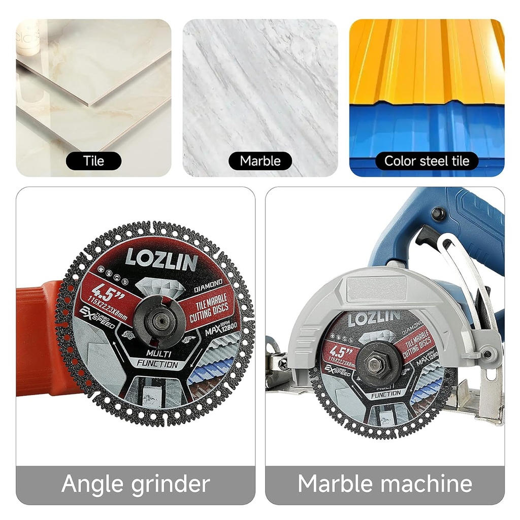 LOZLIN Diamond Blades 3PCS 4.5" Diamond Blade for Tile Cutting - No Chipping Ultra-Thin Dry Cut Blade 