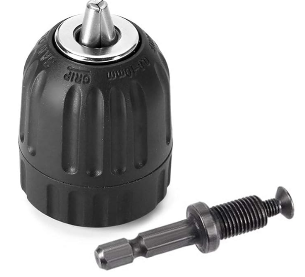 Yakamoz Keyless Drill Chuck Converter, Hex Quick Change | 3-jaw single sleeve lock, one-hand tool-free adjust, carbon steel plastic, light wood metal drilling, household DIY repairers
