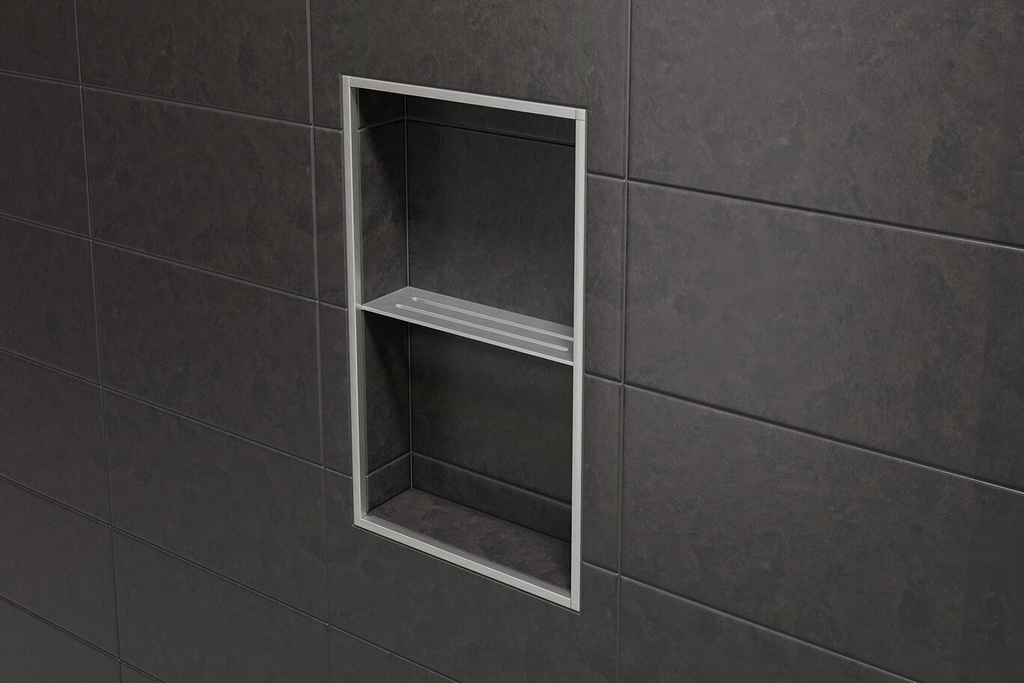 Rectangular shelf for prefabricated KERDI-BOARD-SN/-SNLT niches