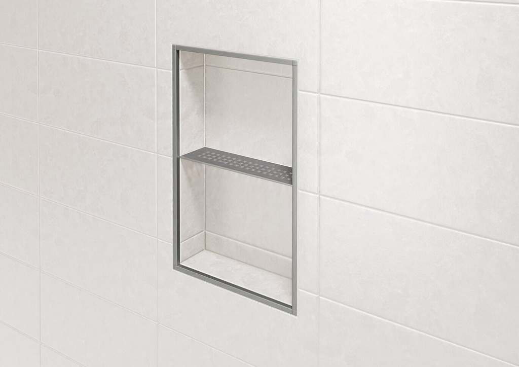 Rectangular shelf for prefabricated KERDI-BOARD-SN/-SNLT niches