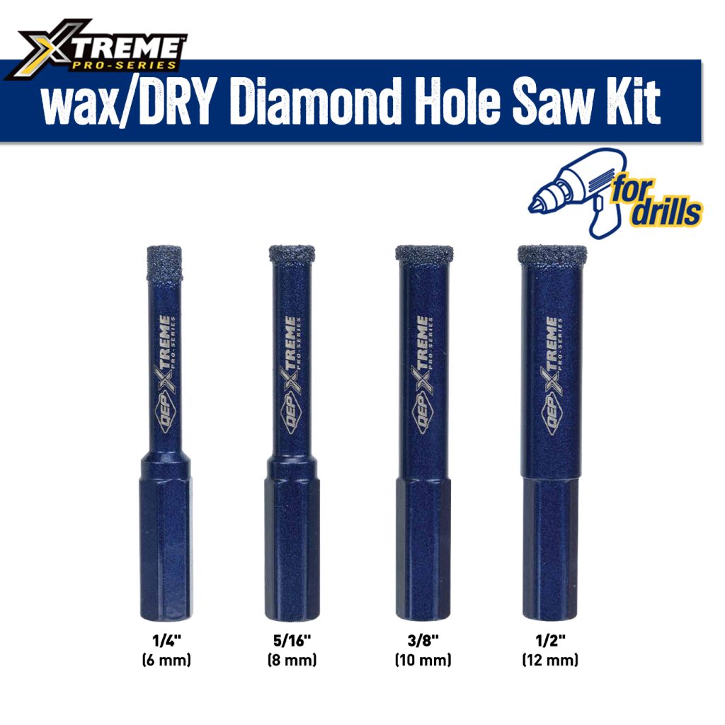 Xtreme Diamond Hole Saw Kit, 4 Pack (1/4", 5/16", 3/8, 1/2" sizes) 