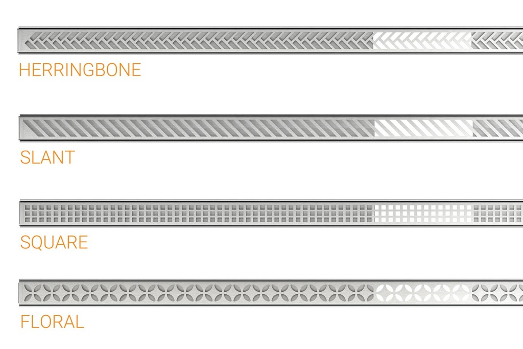 SCHLUTER-kerdi-line-vario Herringbone  Grate and Channel Kit – Brushed stainless steel