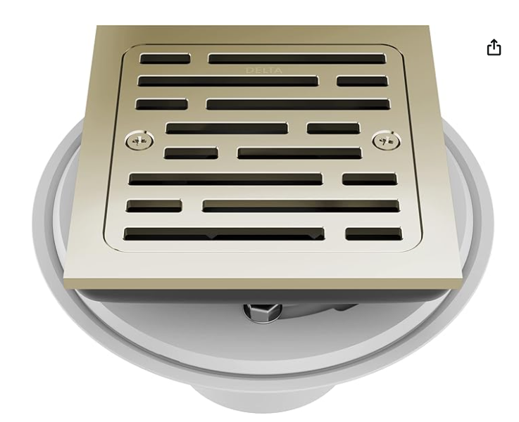 Delta Faucet 4 Inch Tile-In Square Shower Floor Drain Polished Nickel, Shower Drain Kit, Square Shower Drain, Chrome Shower Drain, Shower Floor Drain, Polished Nickel DT062412-PN