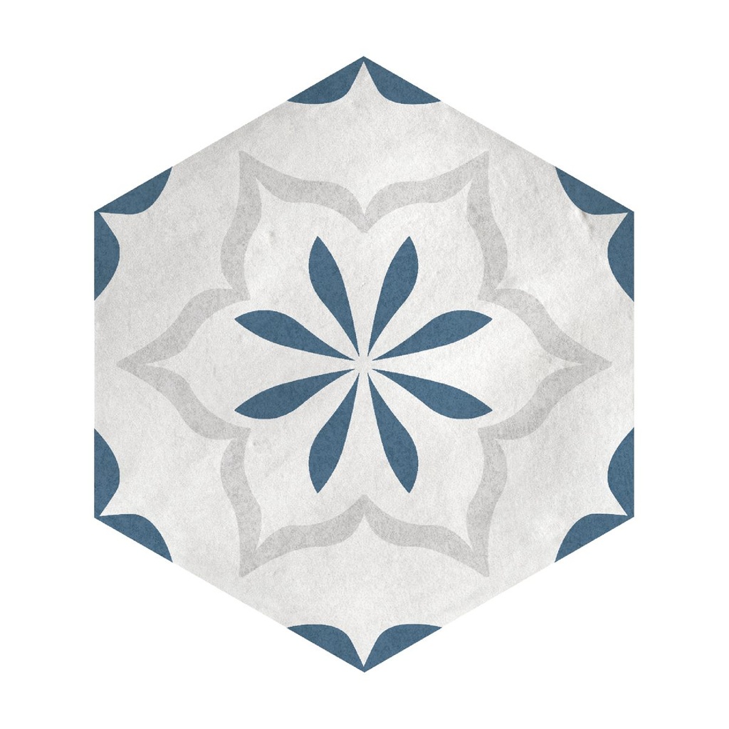 CASABLANCA 5.5 X 6 HEXAGON  FLOOR OCEAN BLUE FLOWER DECO