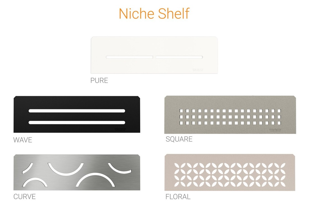 Rectangular shelf for prefabricated KERDI-BOARD-SN/-SNLT niches