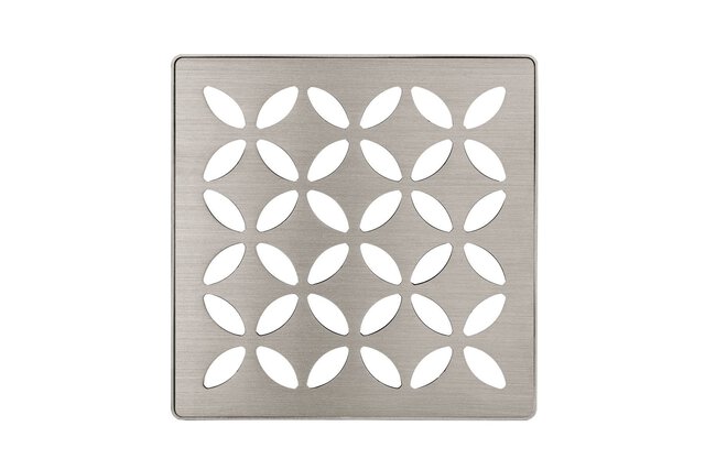 SCHLUTER-Grates-FLORAL  4"X 4"  Stainless Steel- For use with flanges with 2" outlet