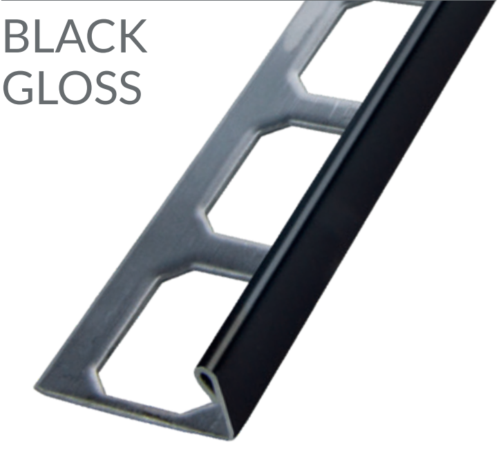 Laticrete L-shape edgue profiles made of anodized Aluminum-brushed high GLOSS BLACK